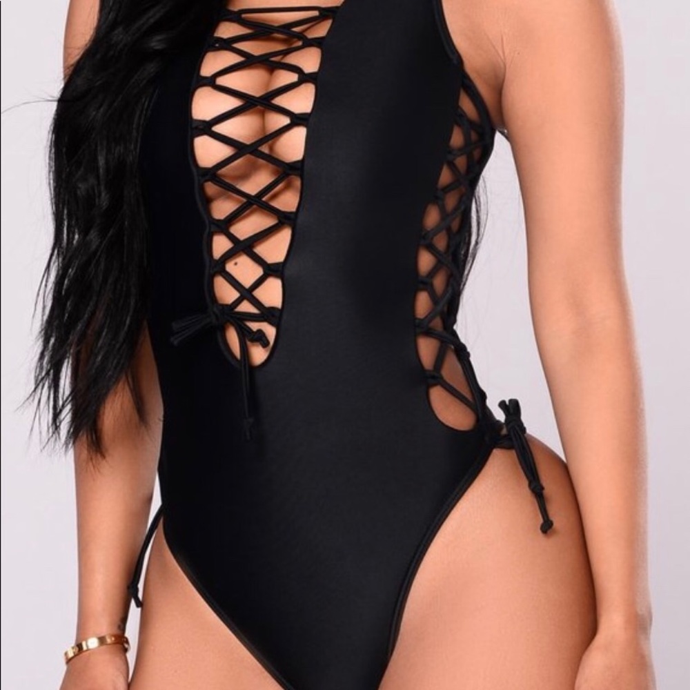 Black Lace Up Swimsuit - Never Worn